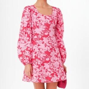 Tuckernuck Hyacinth House Sienna Red Pink Floral Mini Dress Balloon Sleeve M EUC